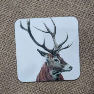 Red Deer Stag Coaster (White)